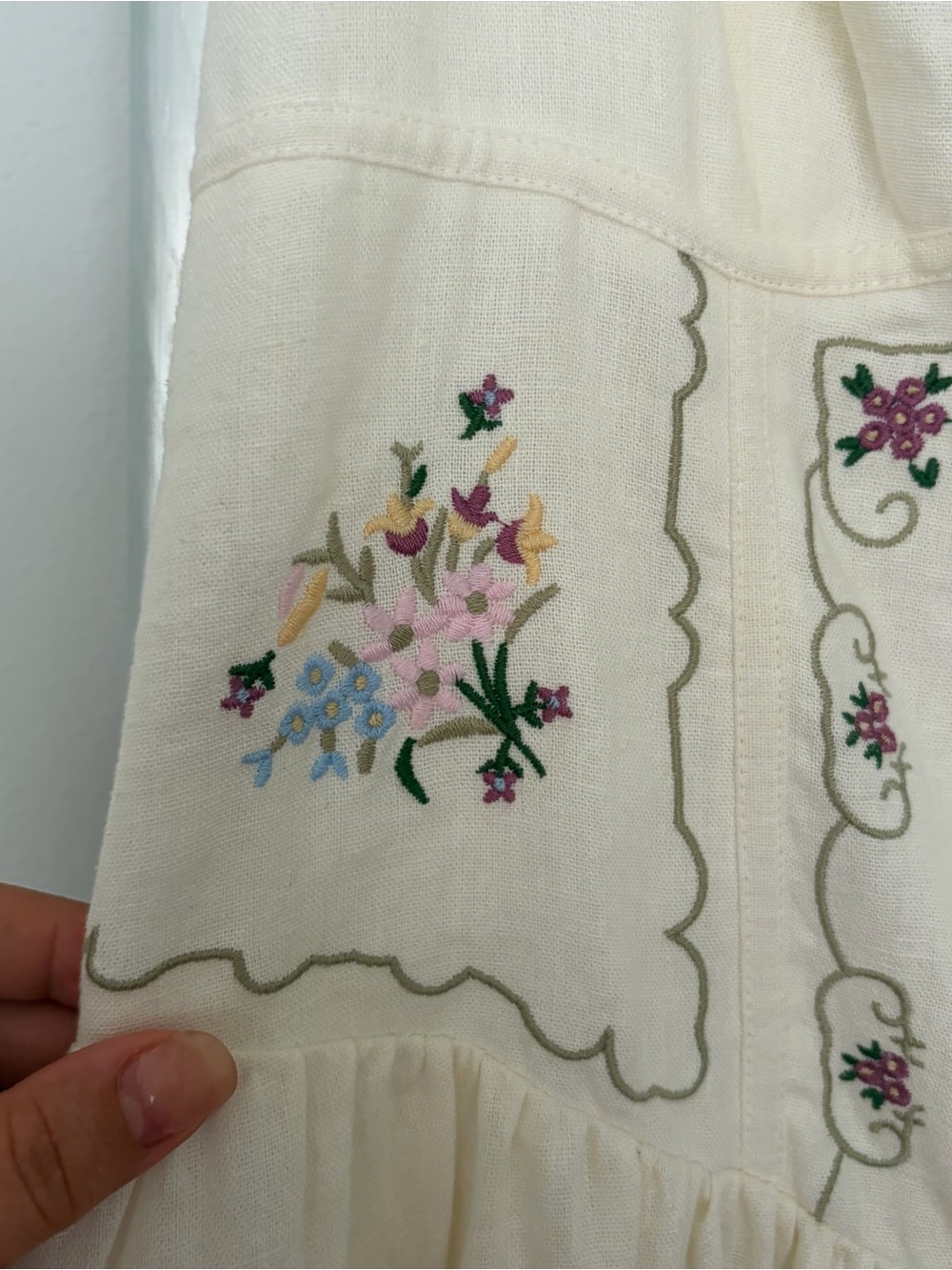 New Camila Coelho Embroidered Linen Blend Midi Dress Ivory Cottagecore Large - Picture 7 of 12